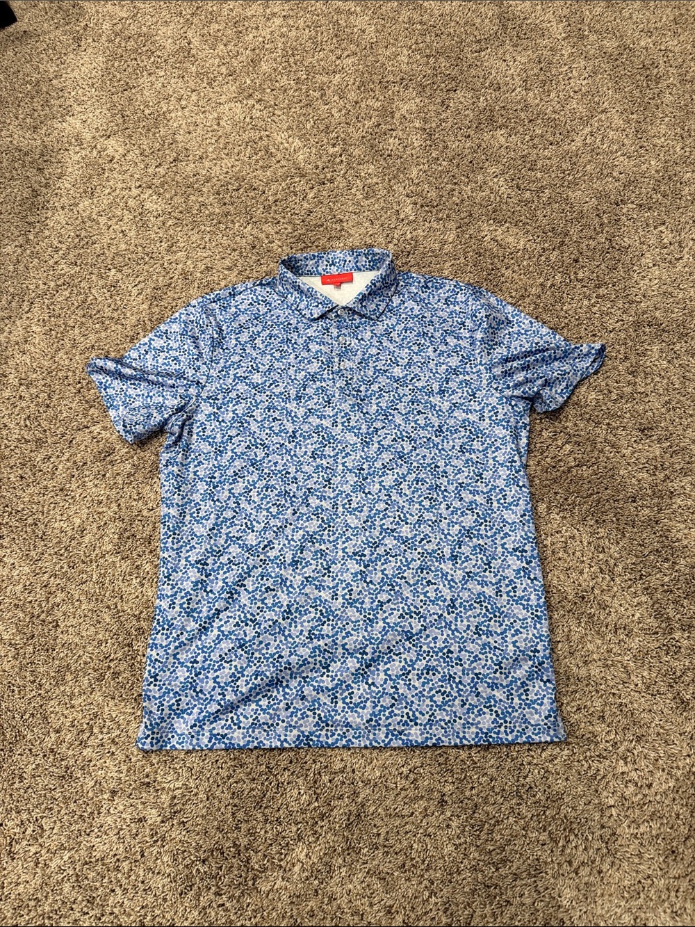 Men's Redvanly Blue Micro-Pattern Polo Golf Shirt Size Large